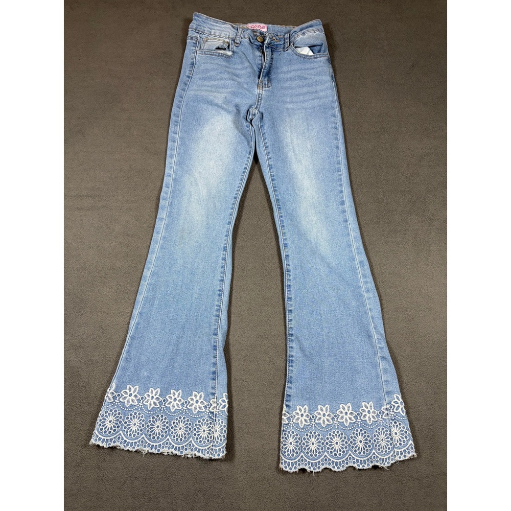 GOGO STAR Flare Jeans Girls 14 Blue Embroidered Lace Trim